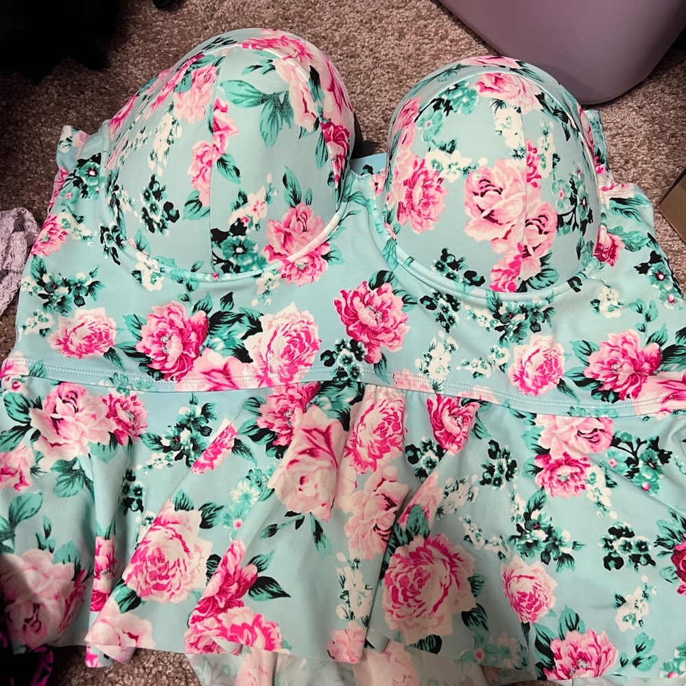 Torrid Floral Bikini Top - Mint and Pink